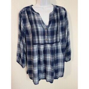 Wrangler Women's Blouse Peasant Babydoll Blue Flannel Farm Girl New Size M Top